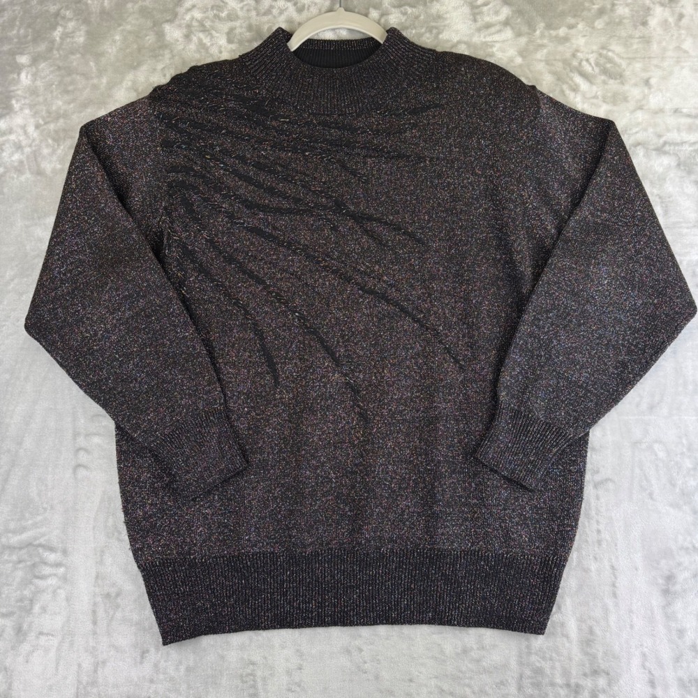 Dressbarn Metallic Sparkle Knit Sweater Mock Neck Black Womens 14/16 (1361)